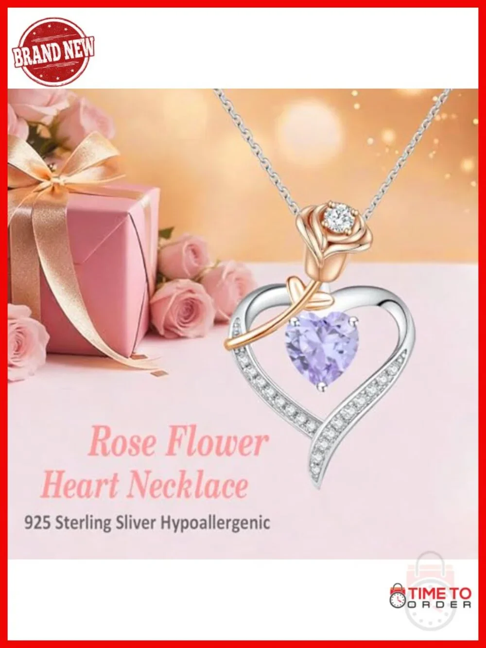 Sterling Silver White Gold Plated Heart Birthstone Pendant Necklace